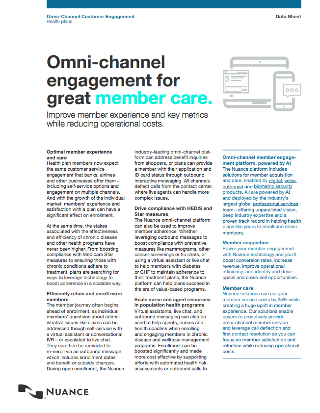 Nuance Omni-channel great member care data sheet icon Better Patient Engagement